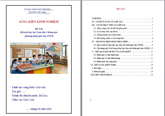 WORD sáng kiến kinh nghiệm tiểu học môn toán lớp 3 NĂM 2026 CHỦ ĐỀ: STEM, ĐỔI MỚI PHƯƠNG PHÁP DẠY HỌC SÁCH KẾT NỐI TRI THỨC