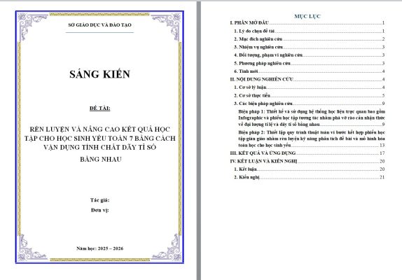WORD Sáng kiến kinh nghiệm môn toán 7 thcs năm 2026 CHỦ ĐỀ: RÈN LUYỆN CHO HỌC SINH YẾU