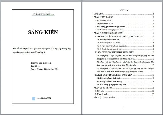 WORD Sáng kiến kinh nghiệm tiểu học môn toán lớp 4 NĂM 2024 CHỦ ĐỀ: Biện pháp sử dụng trò chơi học tập trong dạy học *KHÔNG CÓ TRÊN MẠNG
