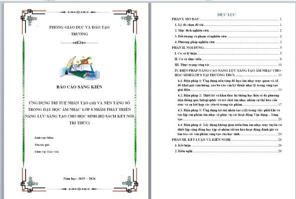 WORD Sáng kiến kinh nghiệm môn âm nhạc lớp 8 năm 2026 CHỦ ĐỀ: ỨNG DỤNG TRÍ TUỆ NHÂN TẠO (AI)
