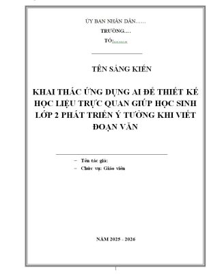 WORD Sáng kiến kinh nghiệm tiếng việt lớp 2 sách CHÂN TRỜI SÁNG TẠO NĂM 2026 CHỦ ĐỀ: KHAI THÁC ỨNG DỤNG AI , ĐOẠN VĂN