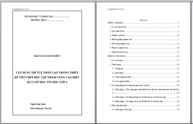 WORD Sáng kiến kinh nghiệm môn tin học lớp 6 NĂM 2026 CHỦ ĐỀ; VẬN DỤNG TRÍ TUỆ NHÂN TẠO TRONG THIẾT KẾ TRÒ CHƠI HỌC TẬP