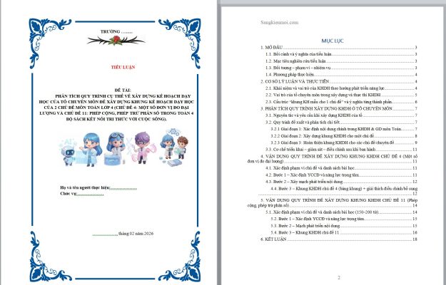 WORD TIỂU LUẬN ĐỀ TÀI XÂY DỰNG KẾ HOẠCH DẠY HỌC CỦA TỔ CHUYÊN MÔN MÔN TOÁN LỚP 4 SÁCH KẾT NỐI TRI THỨC NĂM 2026