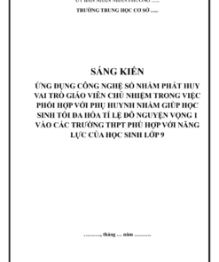 Sáng kiến kinh nghiệm môn Giáo viên chủ nhiệm lớp 9: SKMCN14 ỨNG DỤNG CÔNG NGHỆ SỐ NHẰM PHÁT HUY VAI TRÒ GIÁO VIÊN CHỦ NHIỆM