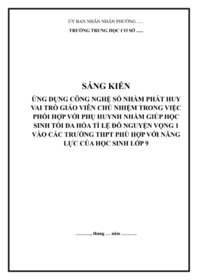 Sáng kiến kinh nghiệm môn Giáo viên chủ nhiệm lớp 9: SKMCN14 ỨNG DỤNG CÔNG NGHỆ SỐ NHẰM PHÁT HUY VAI TRÒ GIÁO VIÊN CHỦ NHIỆM